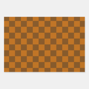 Brown Beige Chequered Block Print  Wrapping Paper Sheet