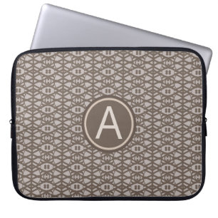 Brown beige diamond pattern & monogram laptop sleeve