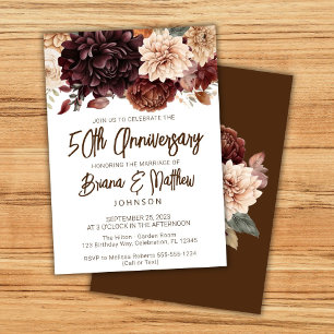Brown Beige Floral 50th Wedding Anniversary Invitation
