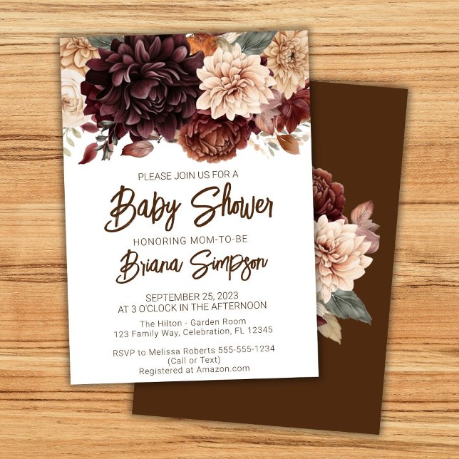 Brown Beige Flowers Floral Baby Shower Invitation (Creator Uploaded)