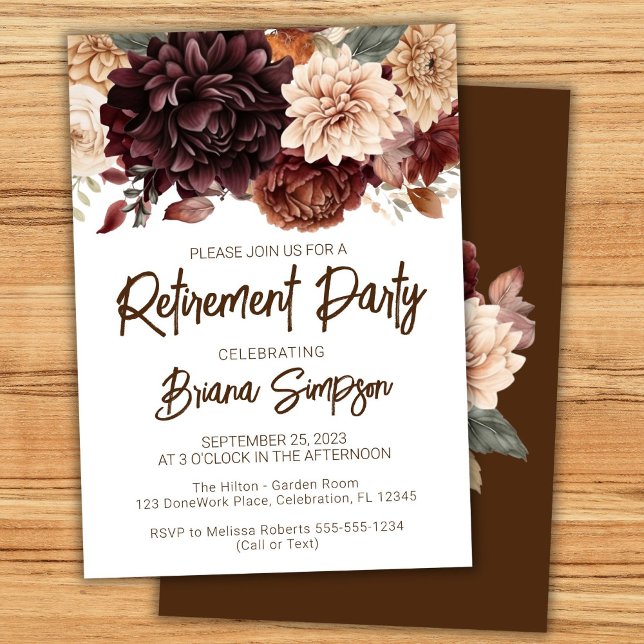 Brown Beige Flowers Floral Retirement Party Invitation (Creator Uploaded)