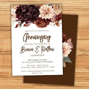 Brown Beige Flowers Floral Wedding Anniversary  Invitation