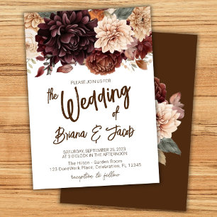 Brown Beige Flowers Floral Wedding Invitation
