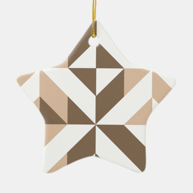 Brown Beige Geometric Cube Pattern Ceramic Tree Decoration (Front)