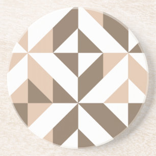 Brown Beige Geometric Cube Pattern Coaster