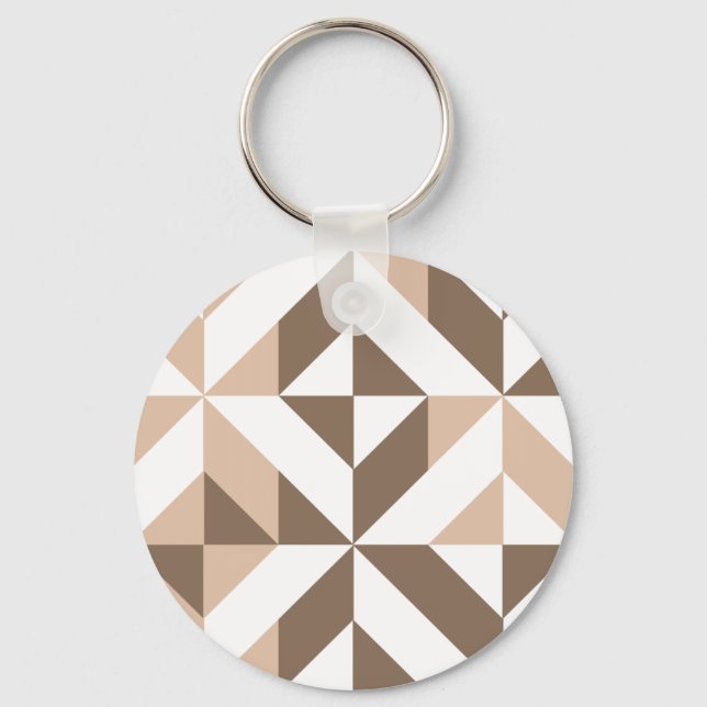 Brown Beige Geometric Cube Pattern Key Ring (Front)