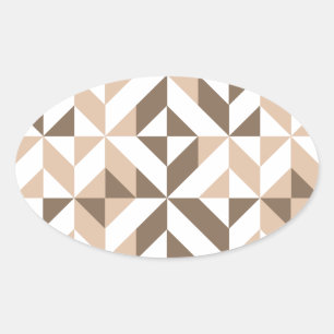 Brown Beige Geometric Cube Pattern Oval Sticker