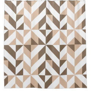 Brown Beige Geometric Cube Pattern Shower Curtain