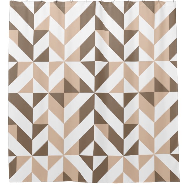 Brown Beige Geometric Cube Pattern Shower Curtain (Front)