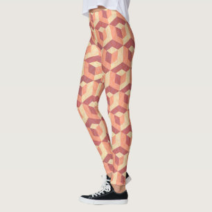 Brown & Beige Geometric Cubes Pattern Leggings