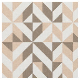 Brown Beige Geometric Deco Cube Pattern Fabric