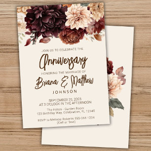 Brown Beige Ivory Floral Wedding Anniversary  Invitation