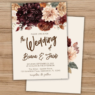 Brown Beige Ivory Floral Wedding Invitation