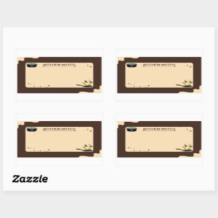 Brown Beige Kitchen Notes Cartoon Drawings Rectangular Sticker