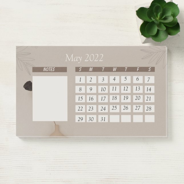 Brown Beige Minimalist Monthly Calendar Post-it Notes (Office)