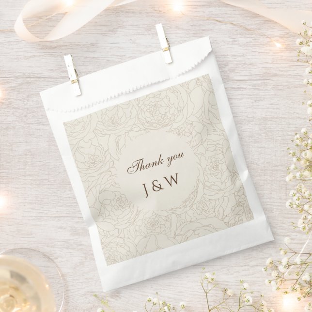 Brown beige monograms wedding favor bags (Clipped)