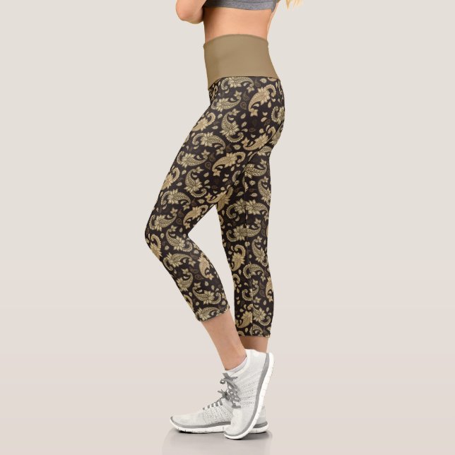 Brown-Beige Paisley Pattern High Waisted Capris (Left)