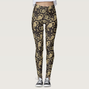 Brown-Beige Paisley Pattern Leggings