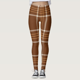 Brown Beige Plaid Tartan Chequered Pattern    Leggings