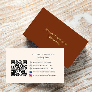 Brown beige Qr code Instagram Facebook Business Card