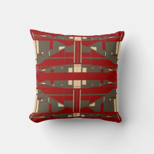 Brown Beige Red Mediterranean Symmetrical Motif Cushion