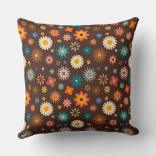 Brown Beige Retro Spring  Flowers pattern Cushion
