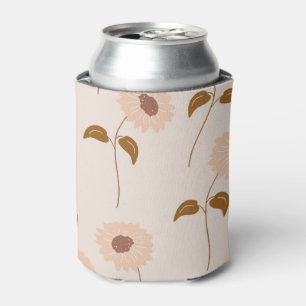 Brown Beige Retro Y2K Hippie Sunflower Pattern Can Cooler