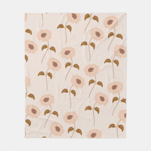 Brown Beige Retro Y2K Hippie Sunflower Pattern Fleece Blanket