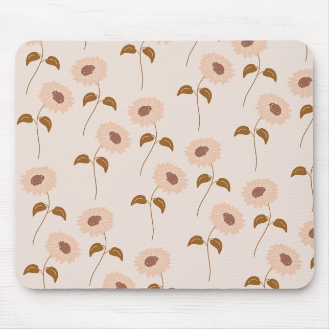 Brown Beige Retro Y2K Hippie Sunflower Pattern Mouse Pad (Front)