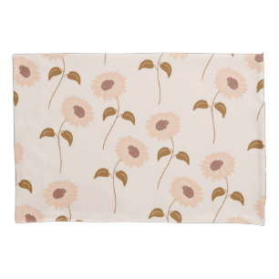 Brown Beige Retro Y2K Hippie Sunflower Pattern Pillowcase