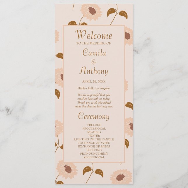 Brown Beige Retro Y2K Hippie Sunflower Pattern Programme (Front)