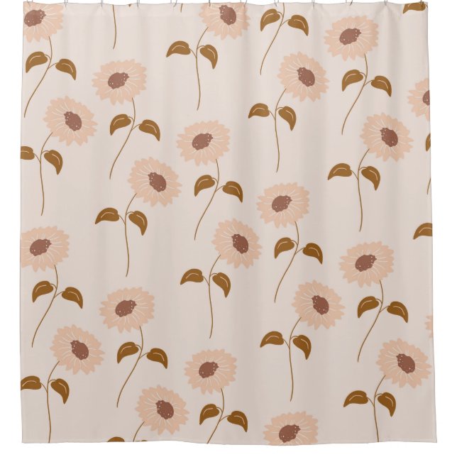 Brown Beige Retro Y2K Hippie Sunflower Pattern Shower Curtain (Front)