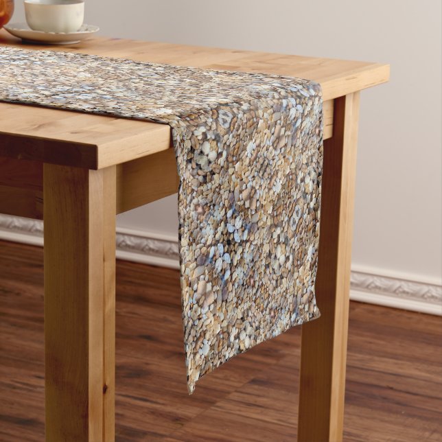 Brown beige rocks stones pebbles pattern short table runner (In Situ)