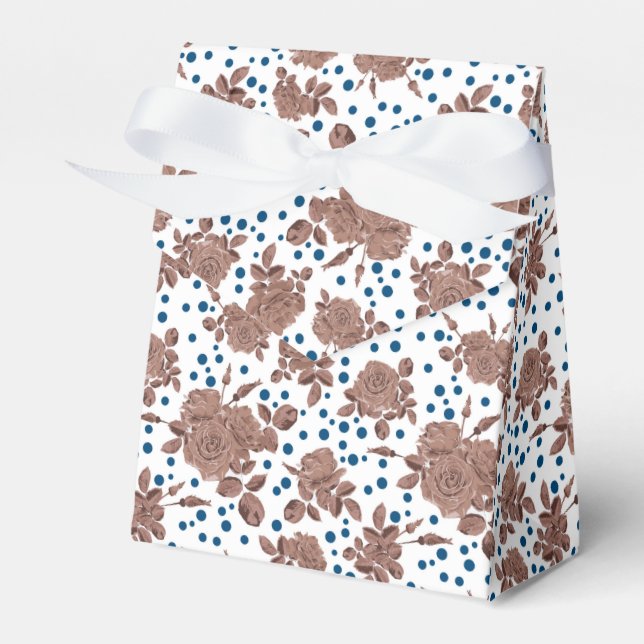 Brown beige rose flowers on polka dot background  favour box (Front Side)
