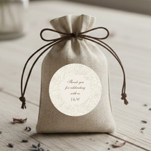 Brown beige roses thank you wedding classic round sticker