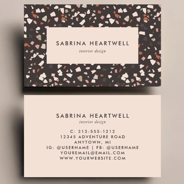 Brown Beige Rust Terrazzo Pattern Interior Design Business Card (Creator Uploaded)