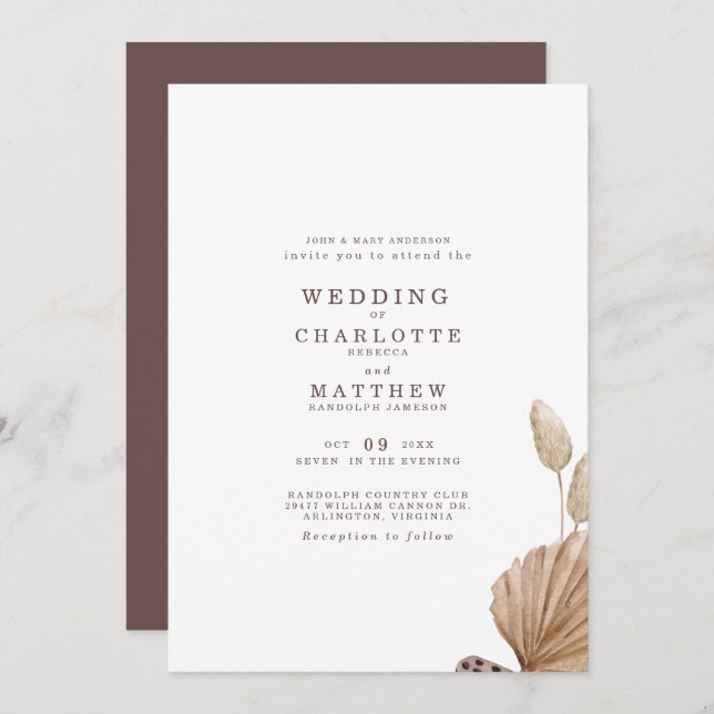 Brown & Beige Simple Wedding Invitation (Front/Back)