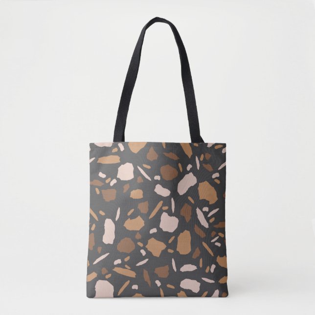 Brown, Beige,  Tan and Grey Terrazzo Marble Tote Bag (Front)