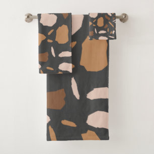 Brown, Beige, Tan and Grey Terrazzo Pattern Bath Towel Set