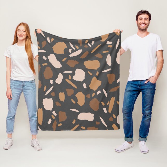 Brown, Beige,  Tan and Grey Terrazzo Pattern Fleece Blanket (In Situ)