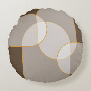 Brown, Beige, Tan & Gold Abstract Arch Pattern  Round Cushion