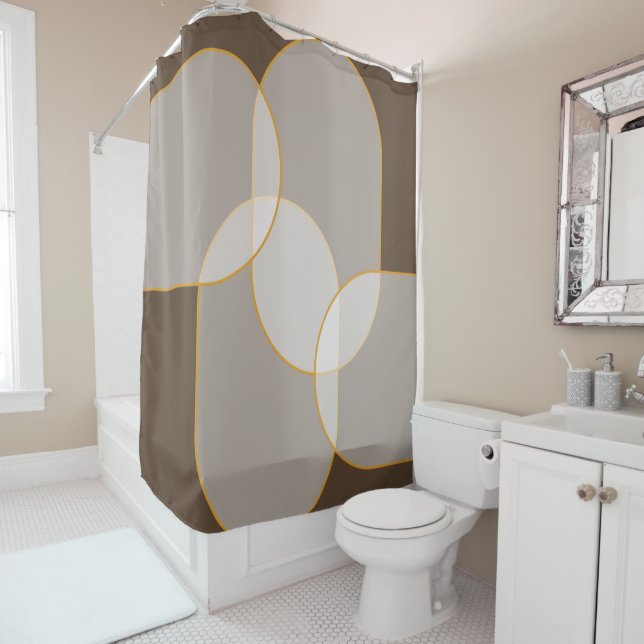 Brown, Beige, Tan & Gold Abstract Arch Pattern  Shower Curtain (In Situ)