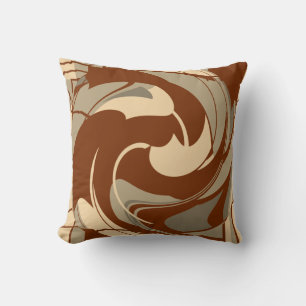 Brown Beige Tan Mediterranean Art Floral Mosaic Cushion