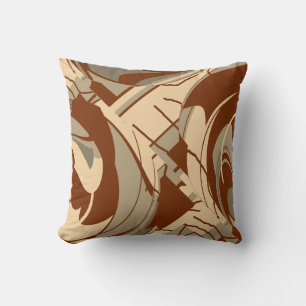 Brown Beige Tan Mediterranean Lush Leaves Motif Cushion