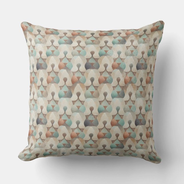 BROWN BEIGE TEAL GREEN GEOMETRIC SHAPES CUSHION (Front)