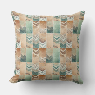 BROWN BEIGE TEAL GREEN GEOMETRIC SHAPES CUSHION