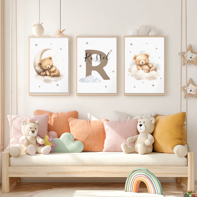 Brown Beige Teddy Bear Nursery Wall Art Sets (Creator Uploaded)