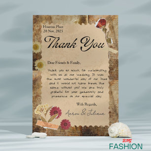 Brown Beige Vintage Aesthetic Scrapbook Wedding  Thank You Card
