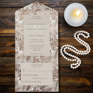Brown & Beige Vintage Floral All In One Invitation