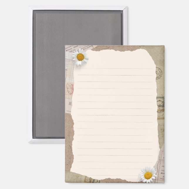 Brown Beige Vintage Scrapbook Lined Notes Magnet (Front/Back)
